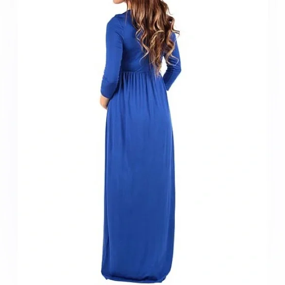 Mother Bee Maternity royal blue 3/4
sleeve ruched dress empire waist Size Small - Picture 2 of 12